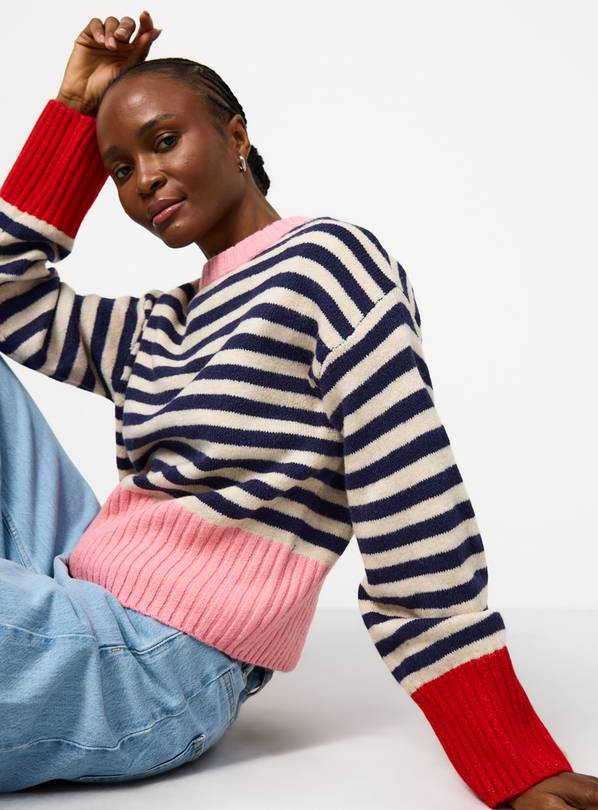 Multi Colour Block Print Deep Rib Jumper M